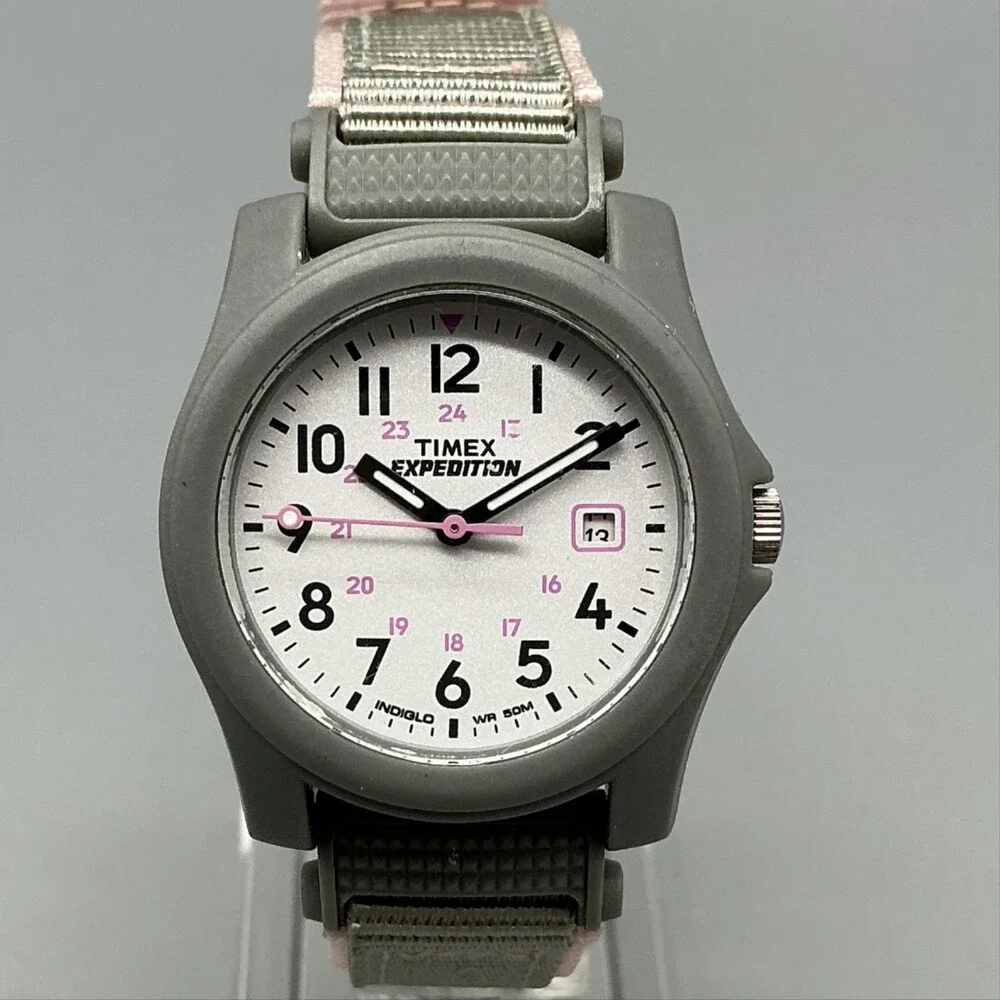 Timex Expedition T2P591 Girls Watch 33mm Gray Nylon Indiglo Date New Battery